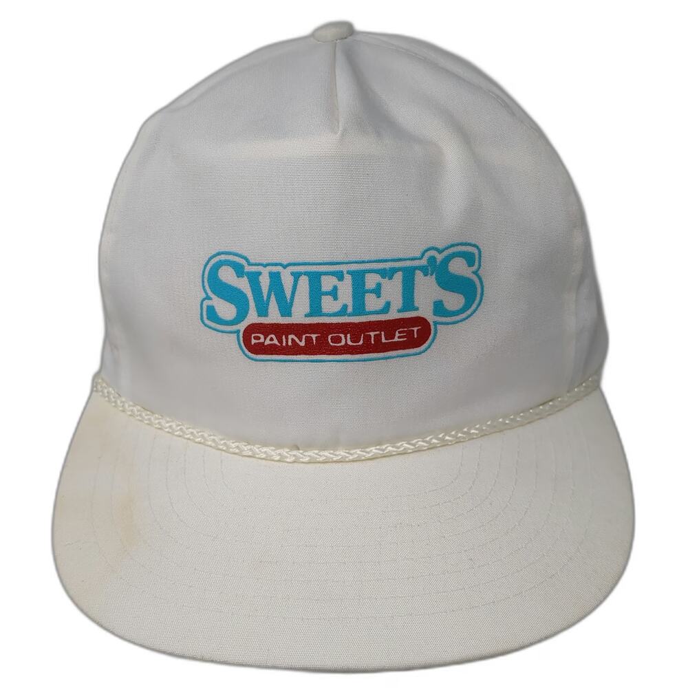 Winner 5 Panel White Hat One Size Snapback Rope Brim Sweet's Paint Outlet Logo